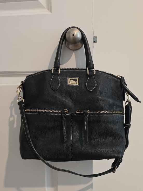 Dooney & Bourke Handbags - Dooney & Bourke Black Pebble Leather Satchel with Gold Hardware